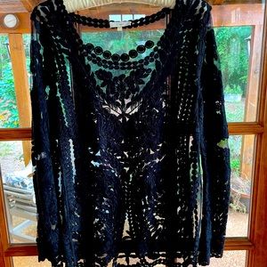Ladies, black sheer top, size L